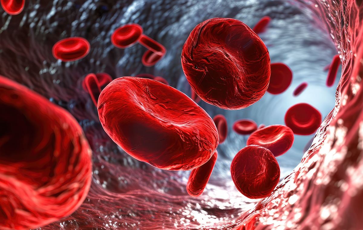 Illustration of red blood cell flow in a blood vessel